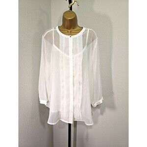 Liz Claiborne Cocktail Party Sheer Blouse Camisole Set White Sparkle Womens XL